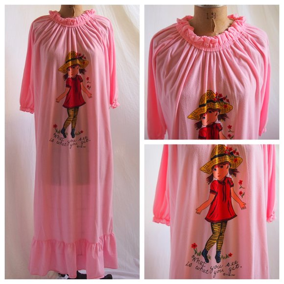 Fran Mar Other - vtg 70s FRAN MAR "What You See Is What You Get" Pink Long Nightgown Dress M EUC